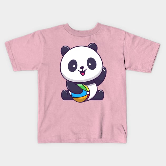 Cute Panda Playing Ball Cartoon Kids T-Shirt by Catalyst Labs